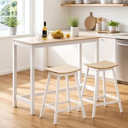 Pine Wood Bar Table and Stools Set for Dining Spaces