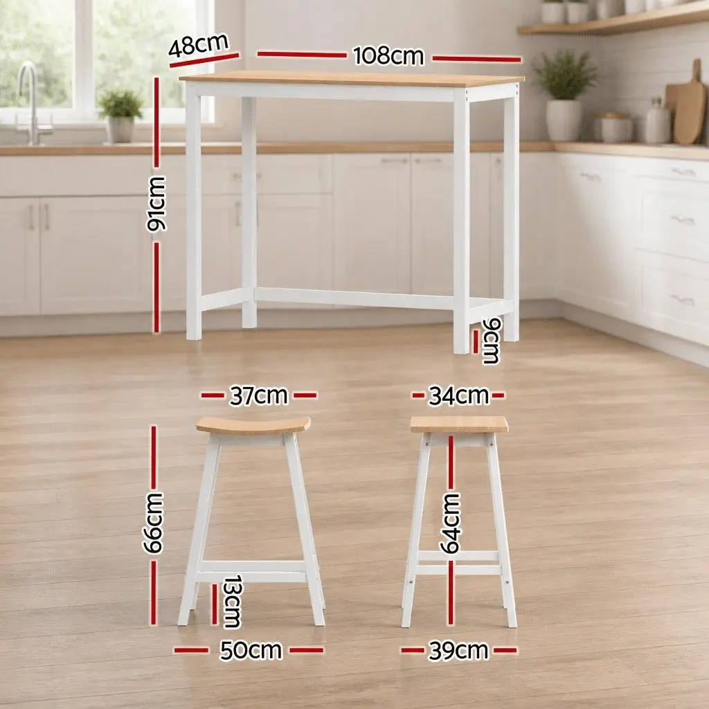 Pine Wood Bar Table and Stools Set for Dining Spaces