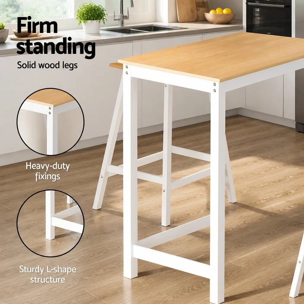 Pine Wood Bar Table and Stools Set for Dining Spaces