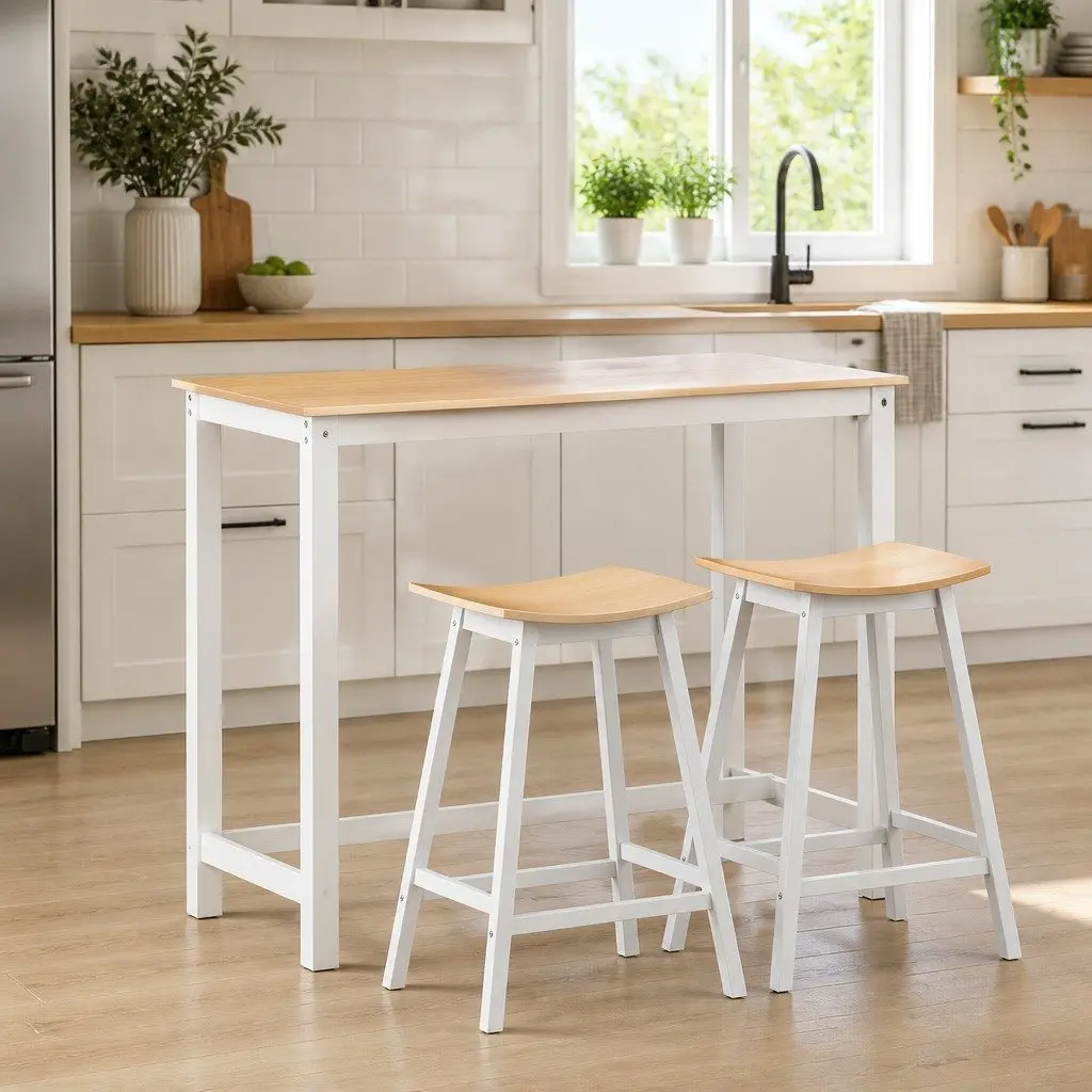 Pine Wood Bar Table and Stools Set for Dining Spaces