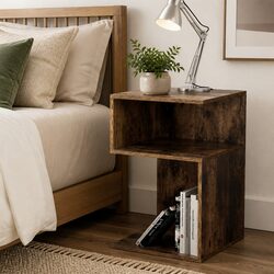 Natural Wood Bedside Table with S-Shaped Design