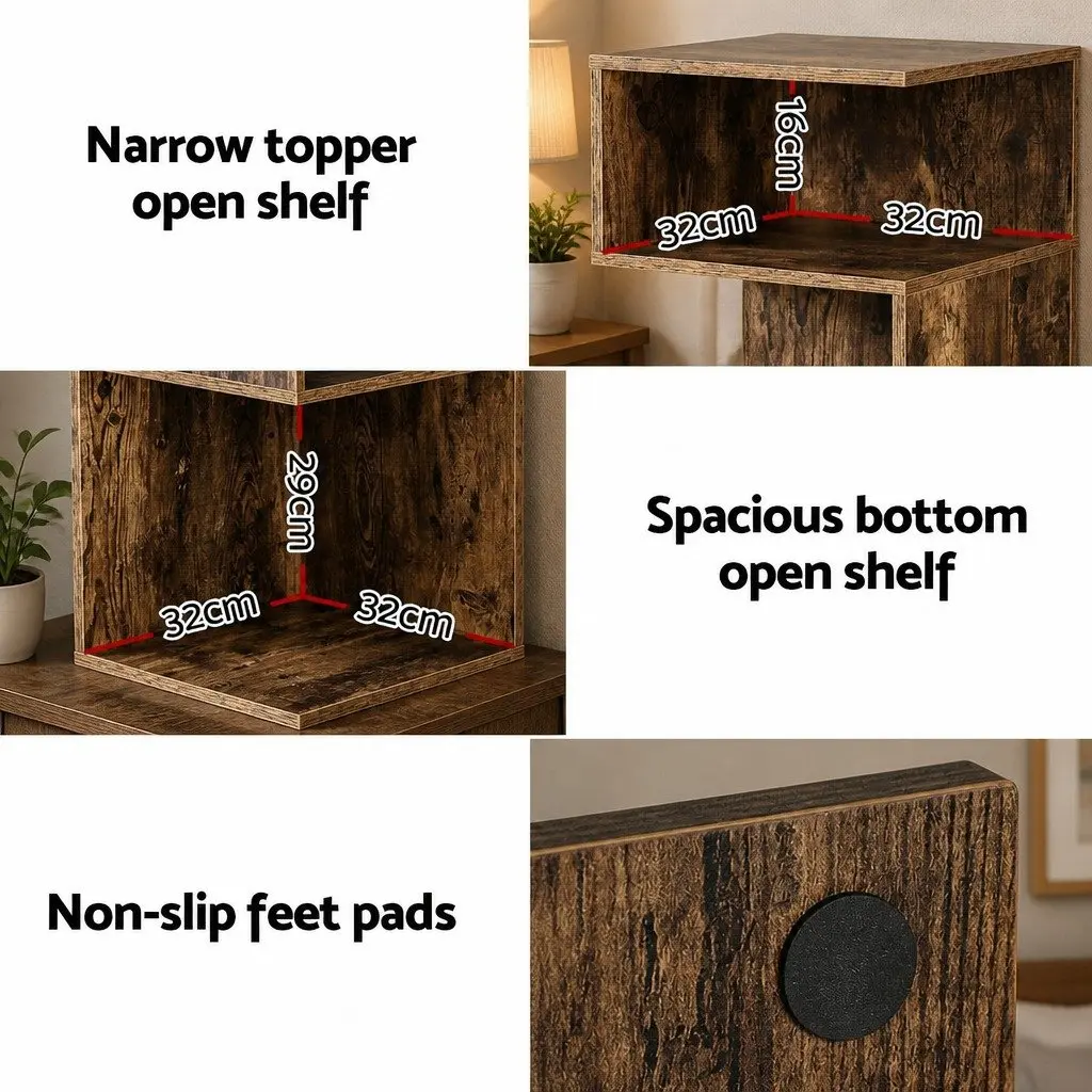 Bedside Table with Shelves Side End Table Storage Nightstand Natural Wood