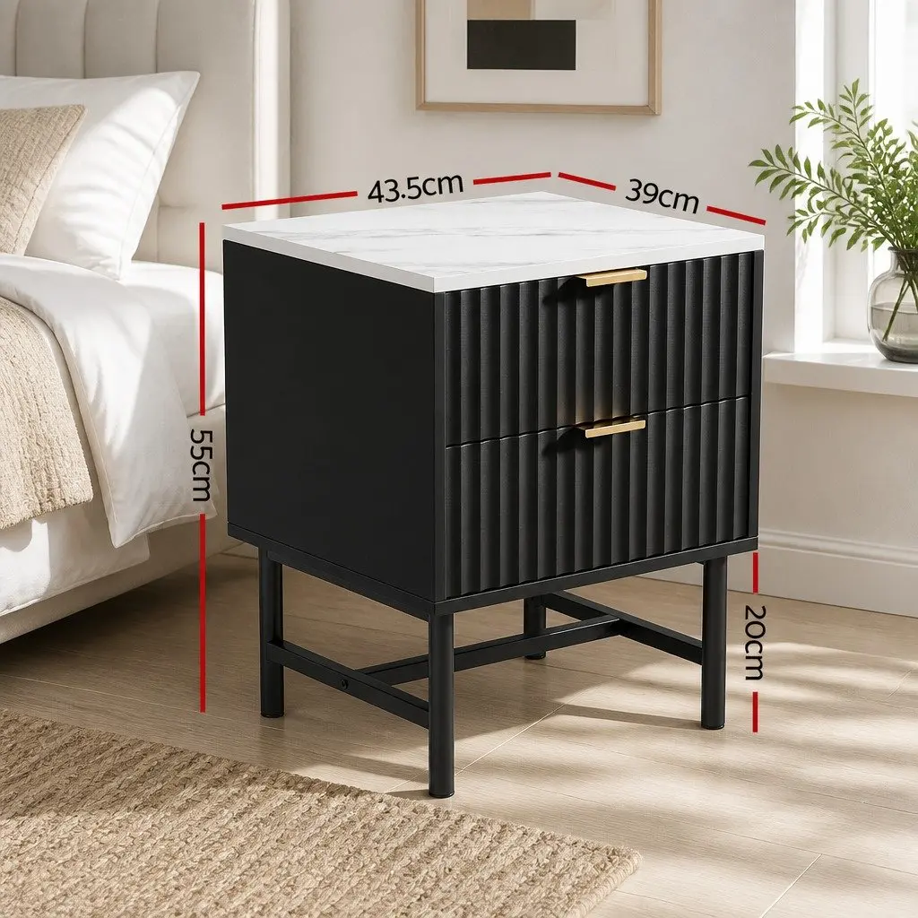Bedside Table 2 Drawers Bedroom Storage Nightstand Black White Furniture