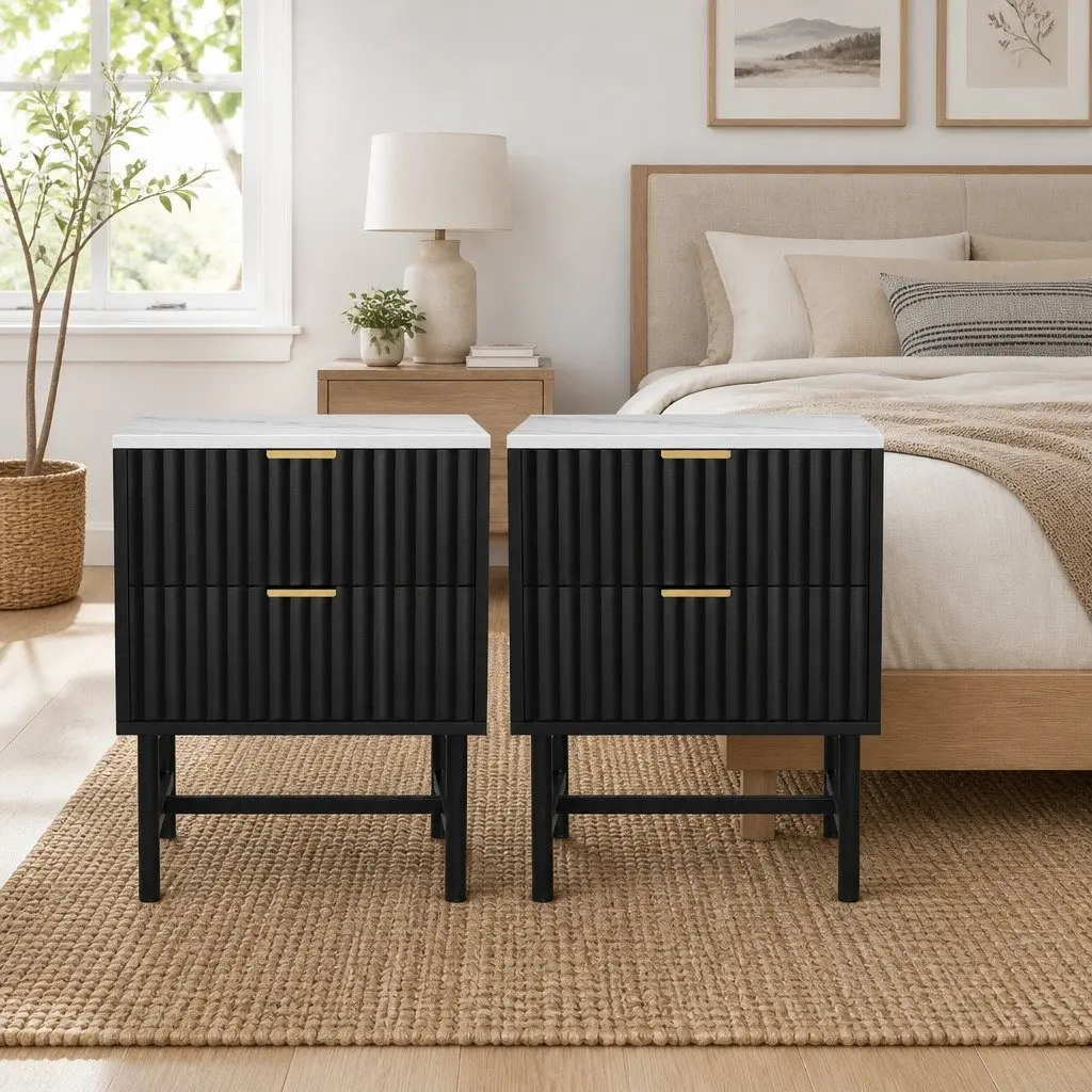 Bedside Table 2 Drawers Bedroom Storage Nightstand Black White Furniture
