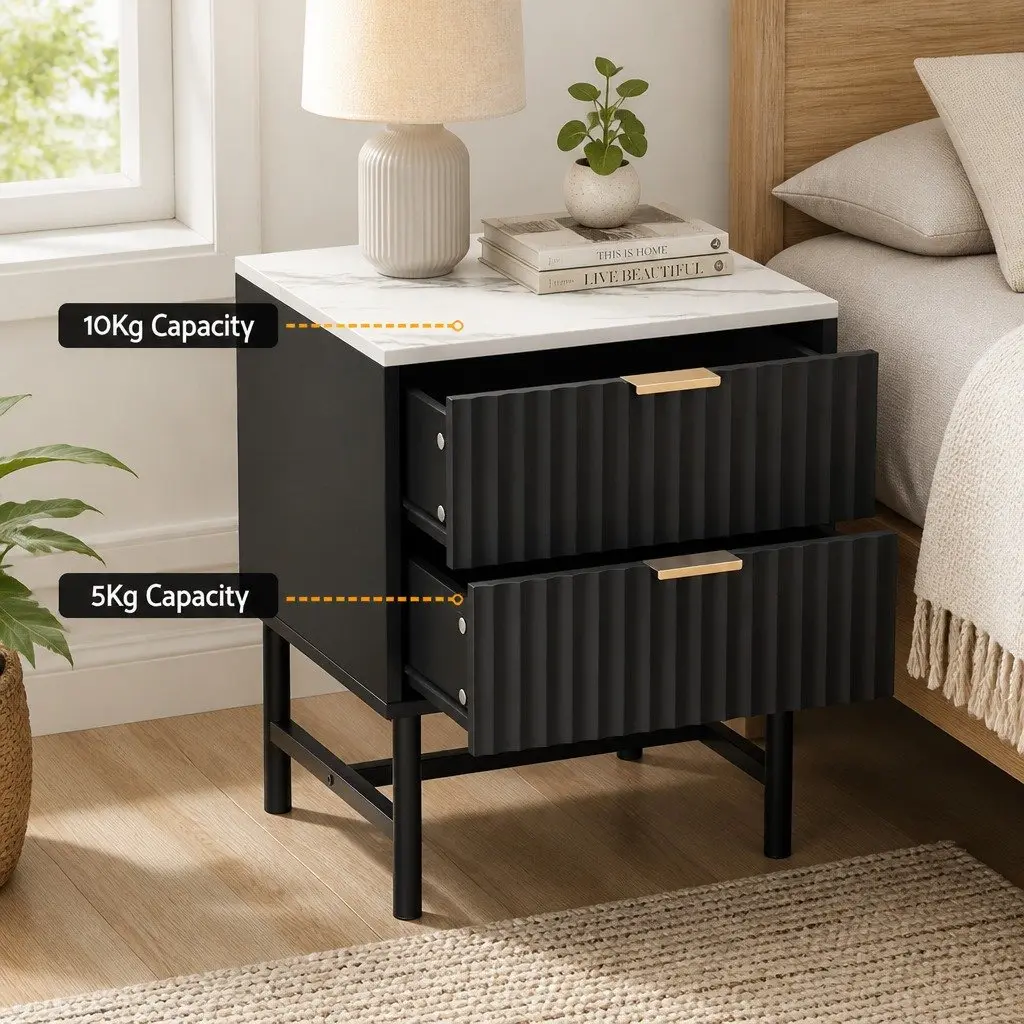 Bedside Table 2 Drawers Bedroom Storage Nightstand Black White Furniture