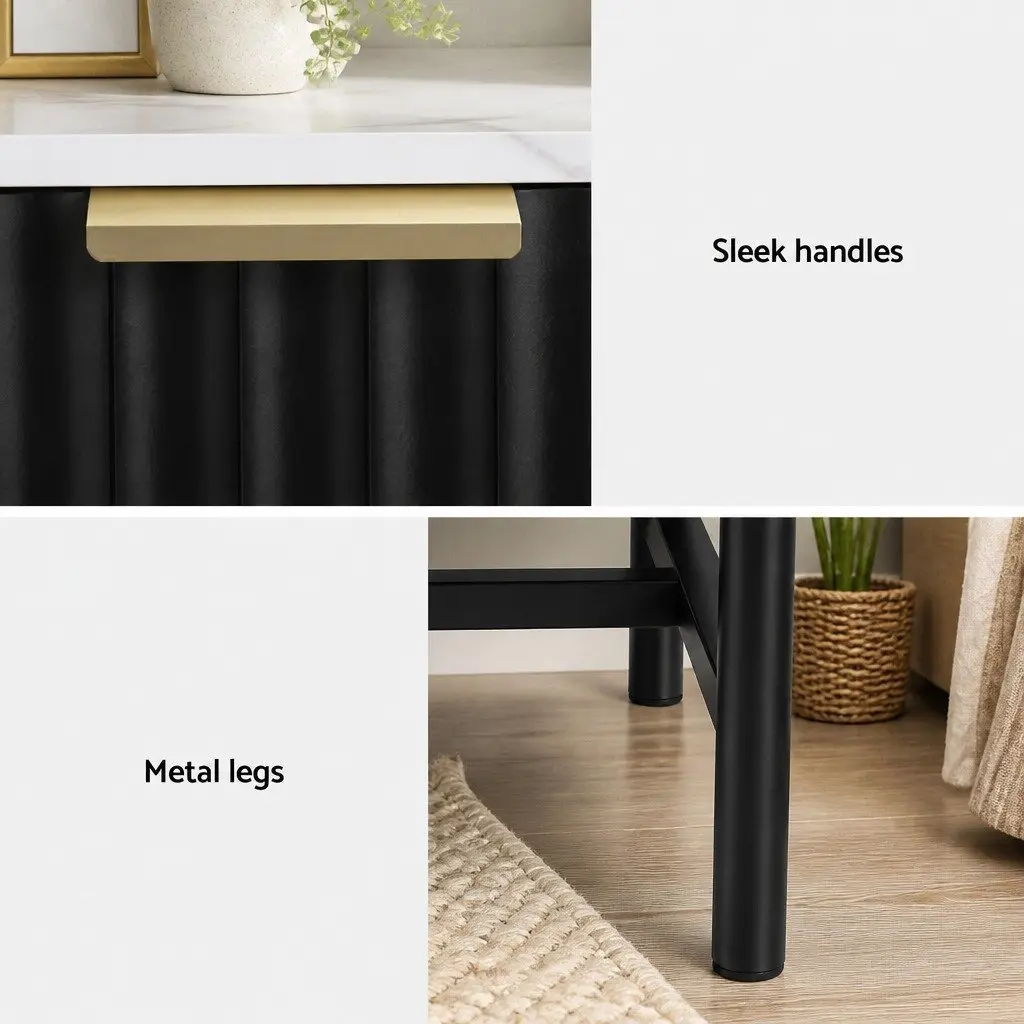 Bedside Table 2 Drawers Bedroom Storage Nightstand Black White Furniture