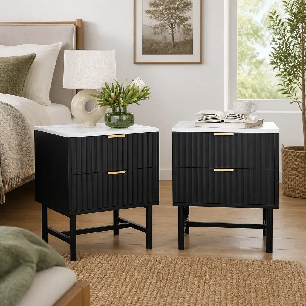 Bedside Table 2 Drawers Bedroom Storage Nightstand Black White Furniture
