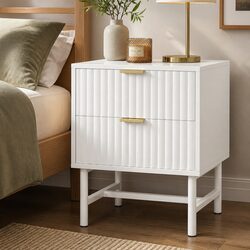 White Bedside Table with 2 Drawers for Storage