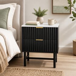Compact Black or White Nightstand with 2 Drawers