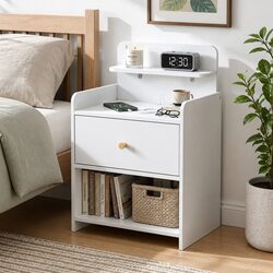 Stylish Bedside Table with Drawer and Charging Station