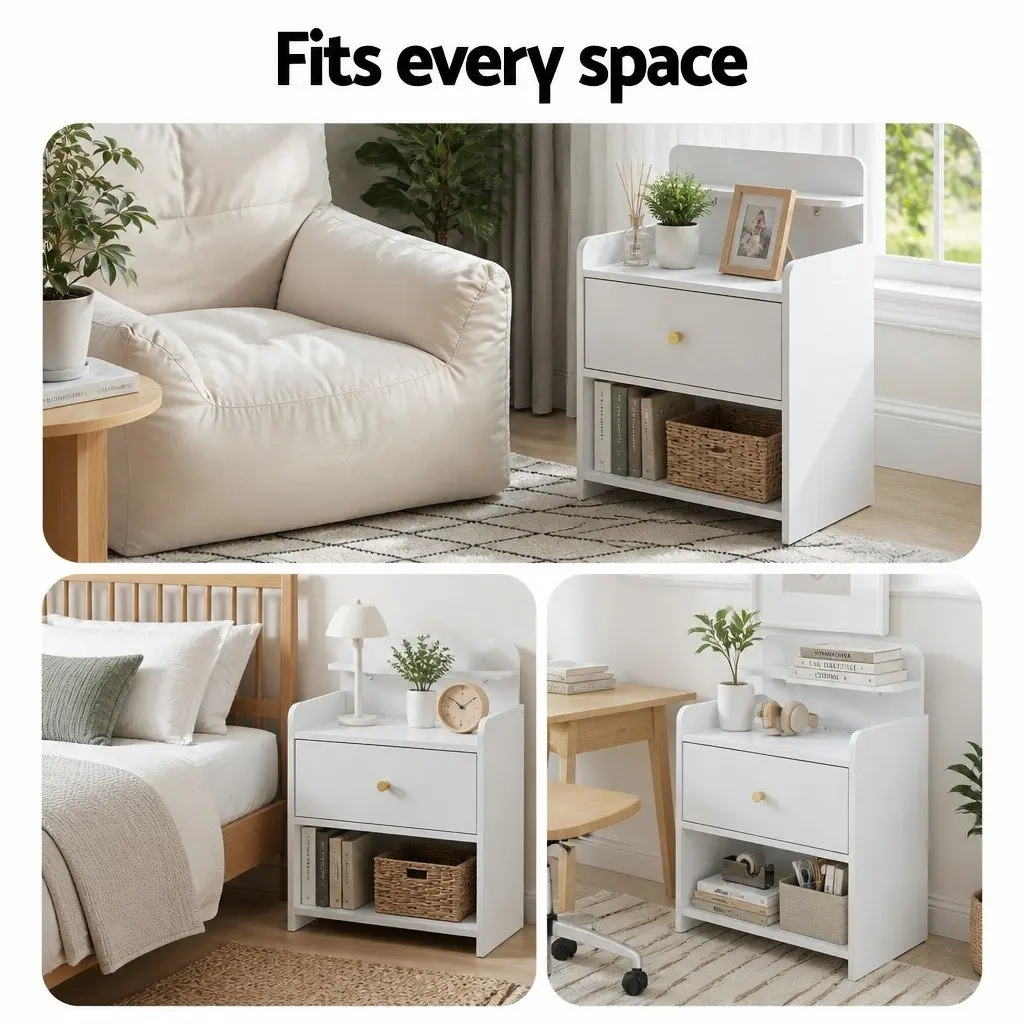 Bedside Table with Drawer and Charging Station