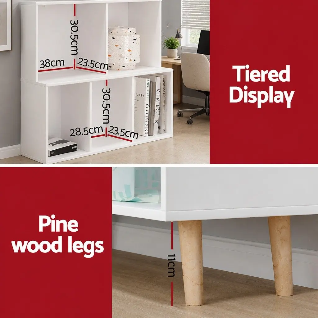 Bookshelf Minimalist 3 Tier 10 Cubes Storage Display Unit White Paper Veneer Pine Wood Legs