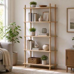 5-Tier Pine Bookshelf for Living Room Storage