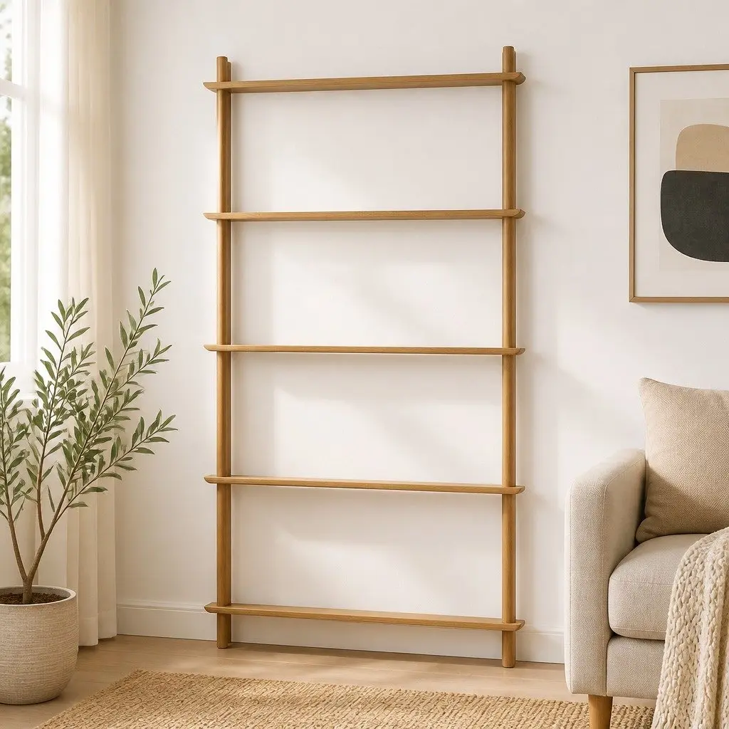 5-Tier Pine Bookshelf for Living Room Storage
