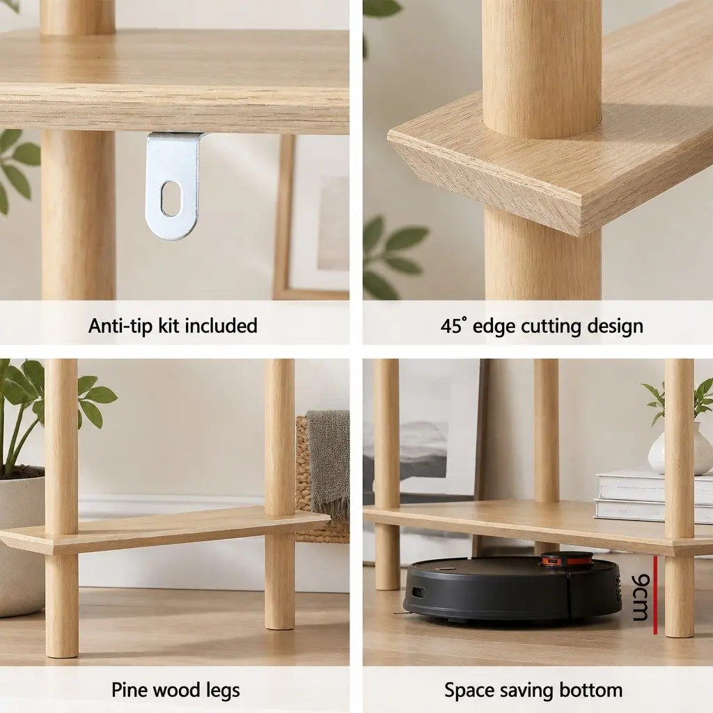 5-Tier Pine Bookshelf for Living Room Storage