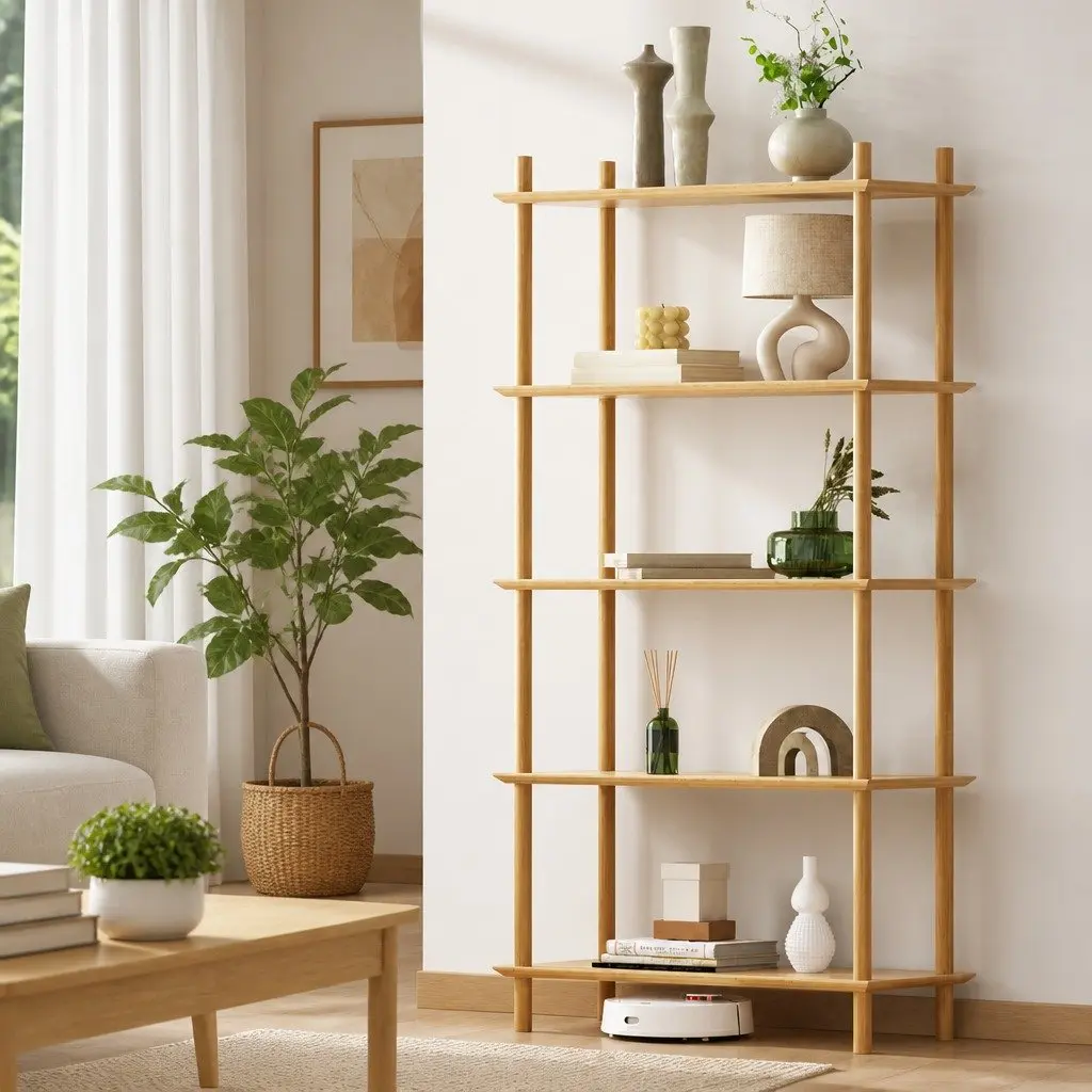 5-Tier Pine Bookshelf for Living Room Storage