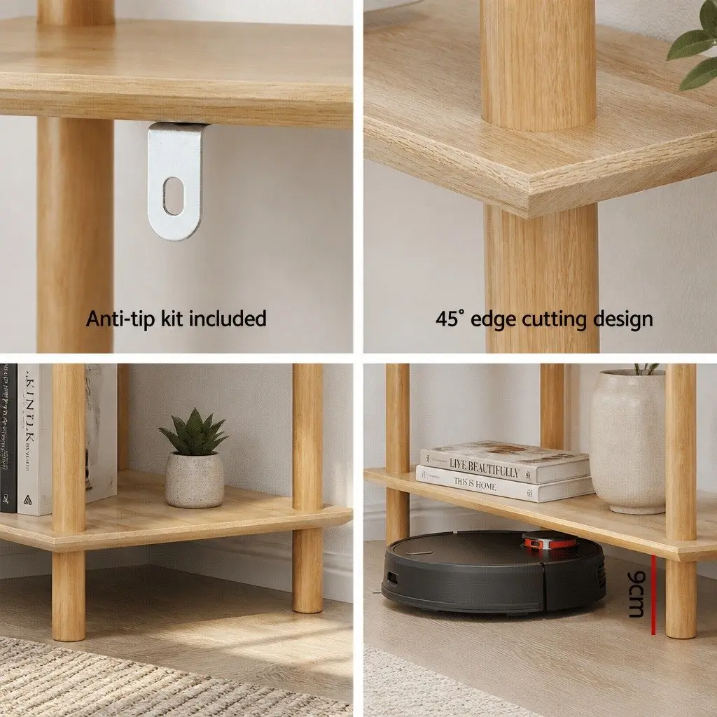 3-Tier Bookshelf Display Stand Storage Rack Wooden Shelves with Anti-Tip Kit