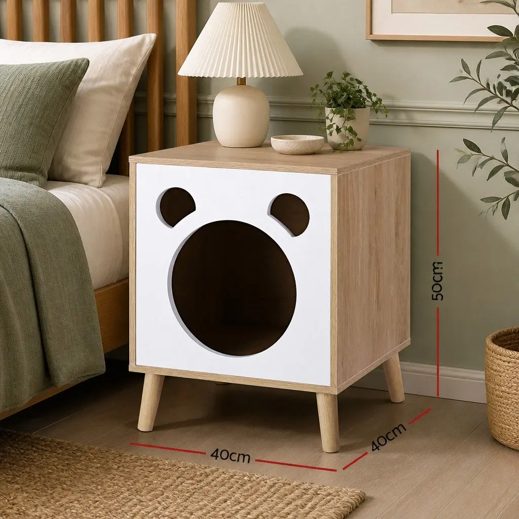 Bedside Table Cat Nest 2-in-1 Solid Wood Legs Modern Design Space-Saving
