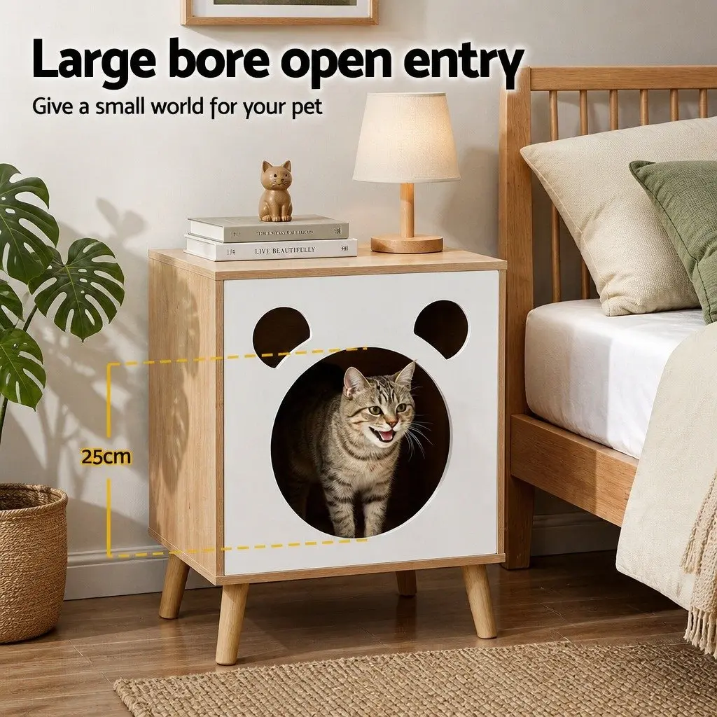 Bedside Table Cat Nest 2-in-1 Solid Wood Legs Modern Design Space-Saving
