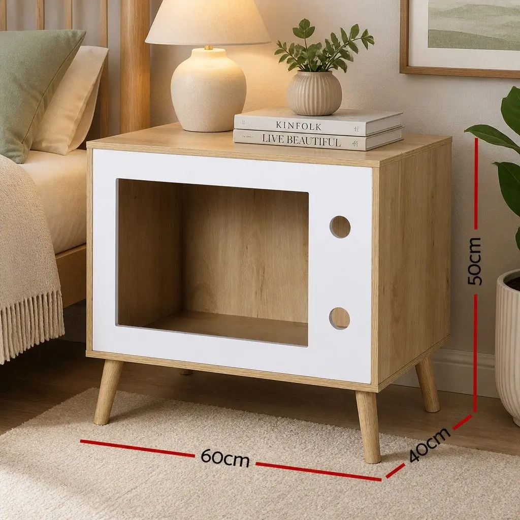 Bedside Table Cat Nest 60cm Modern MDF Pine Wood Bedroom Furniture