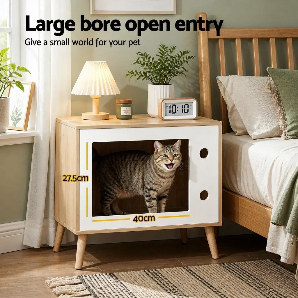 Bedside Table Cat Nest 60cm Modern MDF Pine Wood Bedroom Furniture