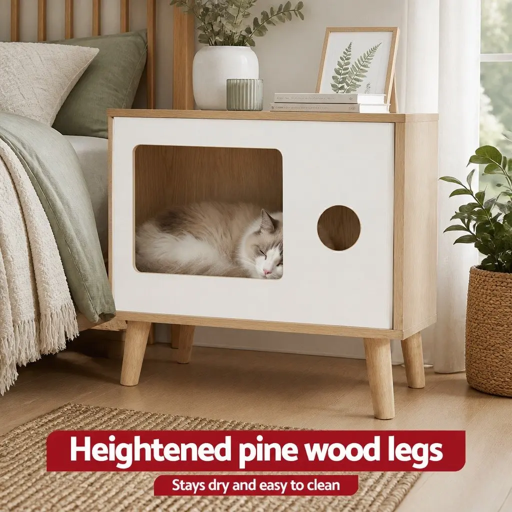 Bedside Table Cat Nest 60cm Modern MDF Pine Wood Bedroom Furniture