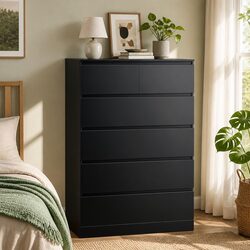 Stylish Black Chest of Drawers 6 Drawer Storage Unit