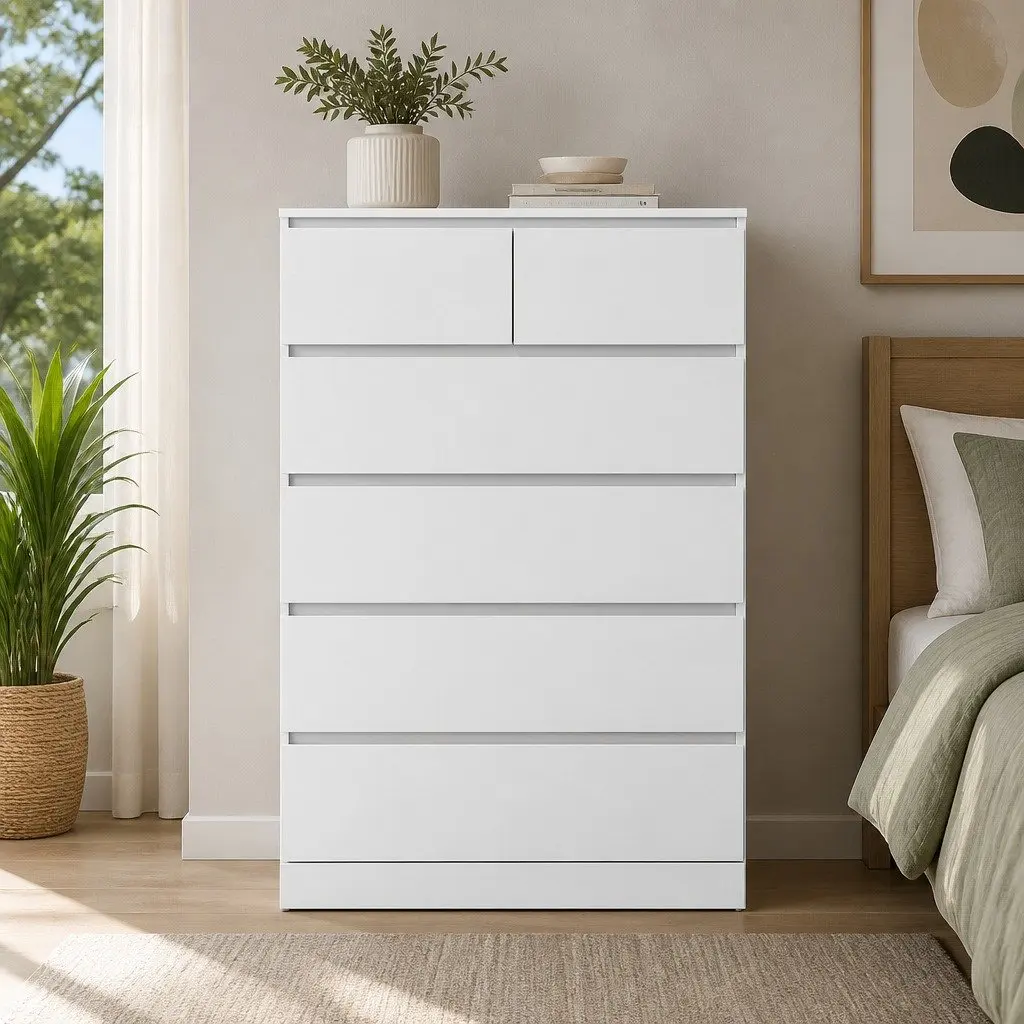 White Chest of Drawers Contemporary 6 Drawer Bedroom Storage Particleboard