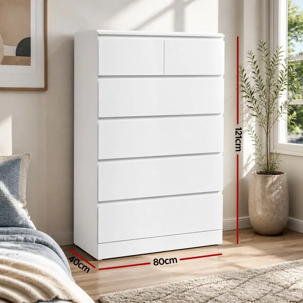 White Chest of Drawers Contemporary 6 Drawer Bedroom Storage Particleboard