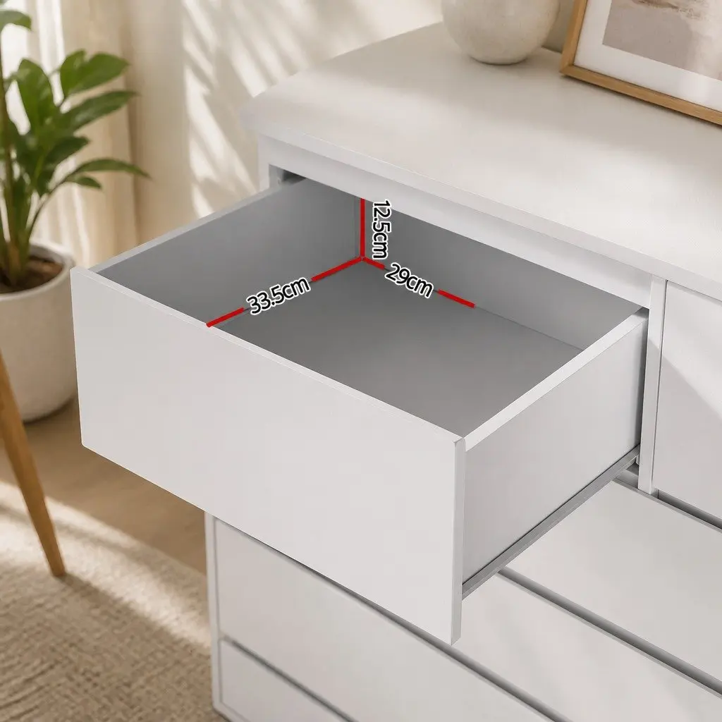 White Chest of Drawers Contemporary 6 Drawer Bedroom Storage Particleboard