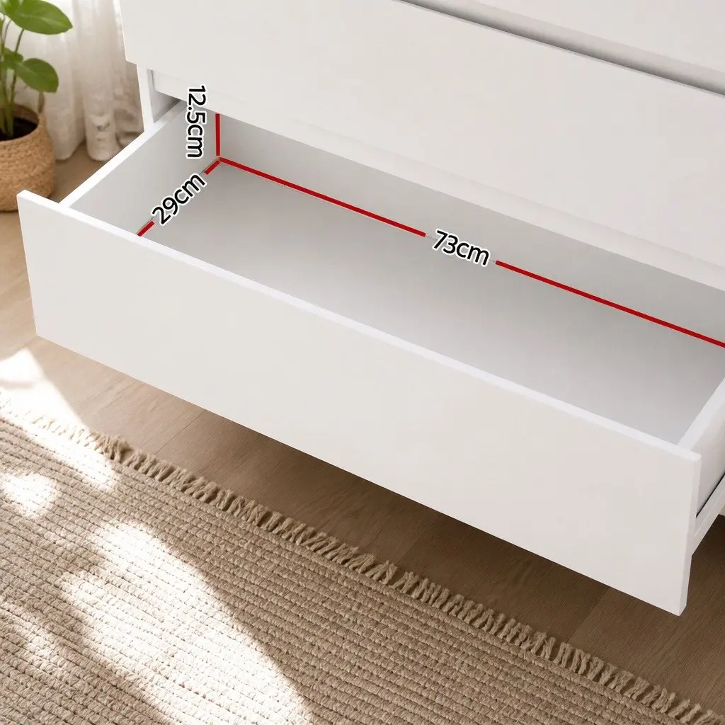 White Chest of Drawers Contemporary 6 Drawer Bedroom Storage Particleboard