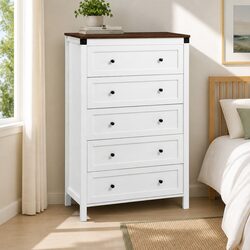 5 Drawer Tallboy Chest in White and Walnut Finish