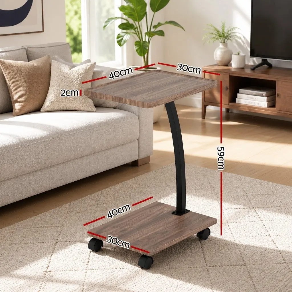 C Shaped Coffee Table Walnut Mobile Side Table MDF Metal 30cm W x 40cm D x 59cm H