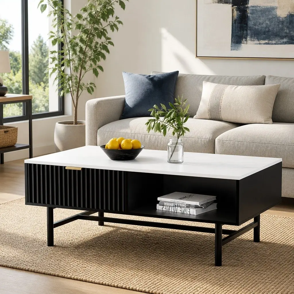 Coffee Table with Drawer and Open Storage