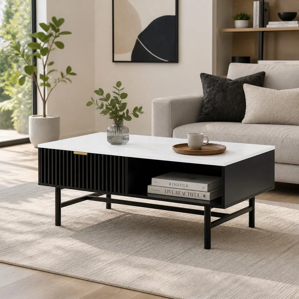 Coffee Table with Drawer and Open Storage