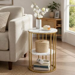 Elegant Round Coffee Table with Marble Effect