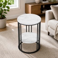 Elegant 2-Tier Round Coffee Table with Marble Effect