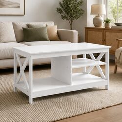 3-Tier Coffee Table Storage White Living Room Furniture Modern Design Shelves