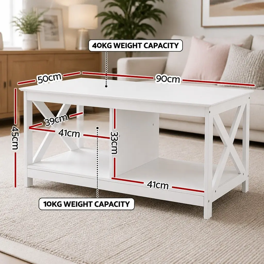 3-Tier Coffee Table Storage White Living Room Furniture Modern Design Shelves