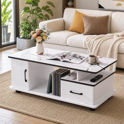 White Marble Coffee Table with Practical Storage Features