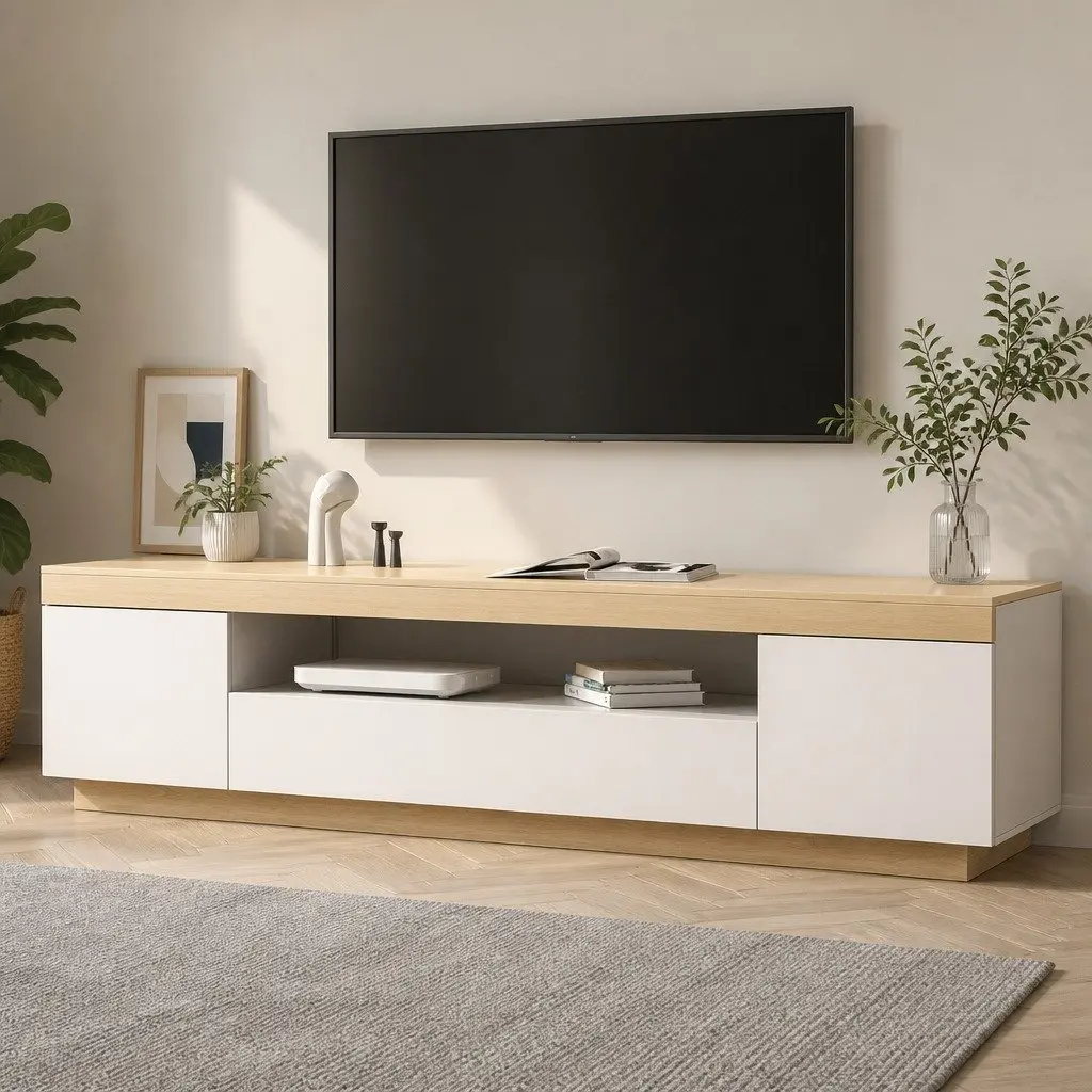 White Wood Two-Tone TV Cabinet for Living Room