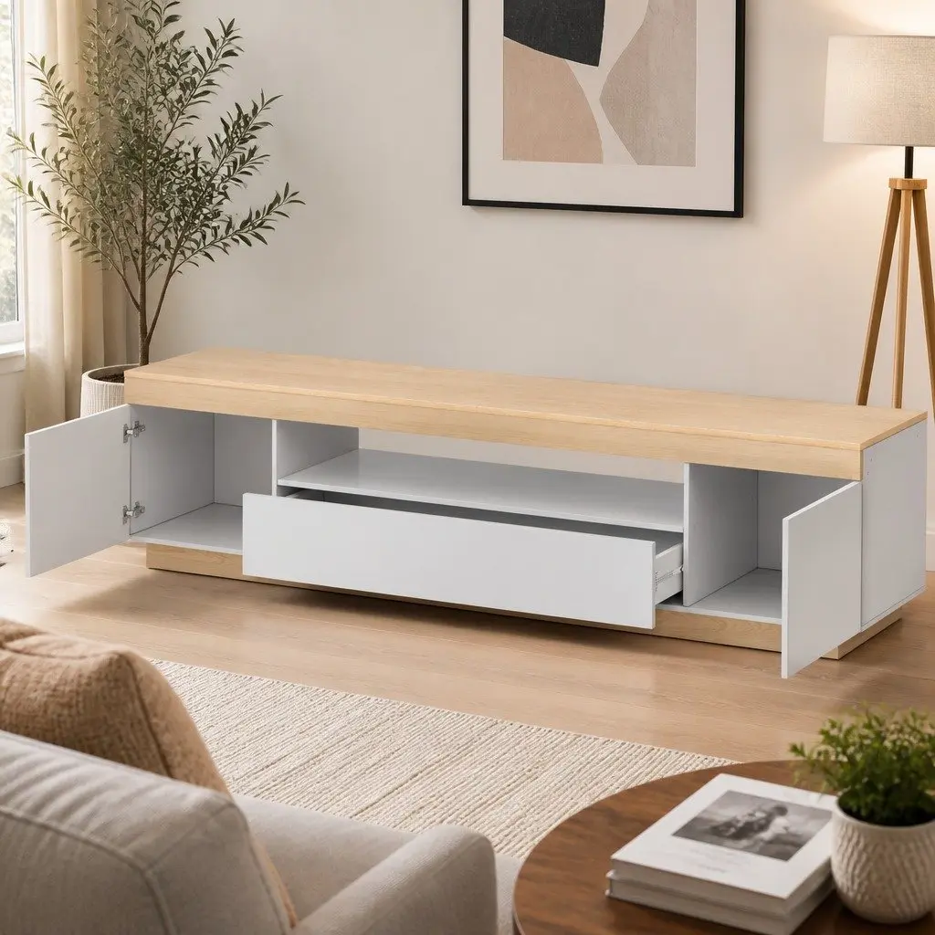 White Wood Two-Tone TV Cabinet for Living Room