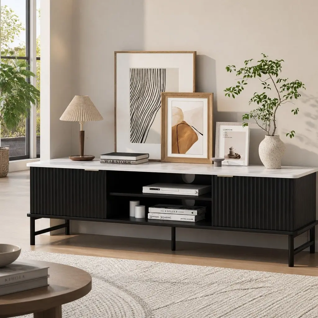 Marble-Effect TV Entertainment Unit Cabinet 140cm