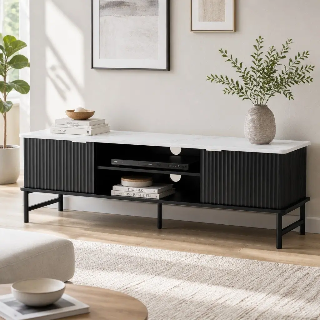 Marble-Effect TV Entertainment Unit Cabinet 140cm