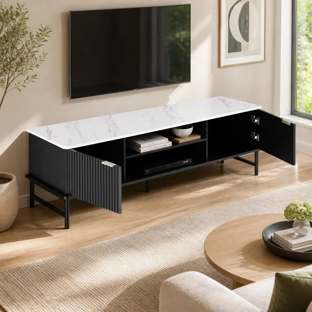 Marble-Effect TV Entertainment Unit Cabinet 140cm