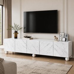 White TV Unit Entertainment Storage Cabinet 200cm Modern Living Room Furniture