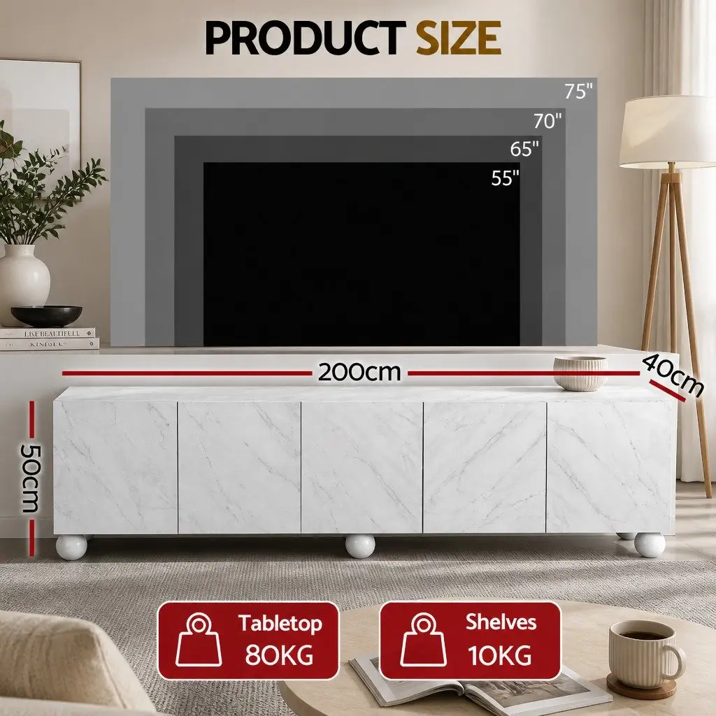 White TV Unit Modern 200cm E1 MDF Rubber Wood
