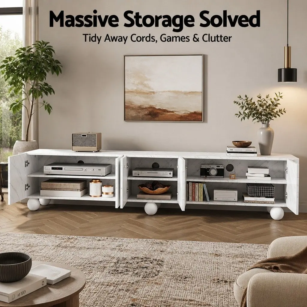 White TV Unit Modern 200cm E1 MDF Rubber Wood