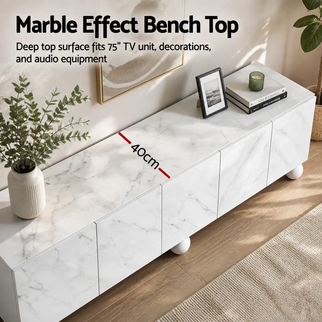 White TV Unit Modern 200cm E1 MDF Rubber Wood