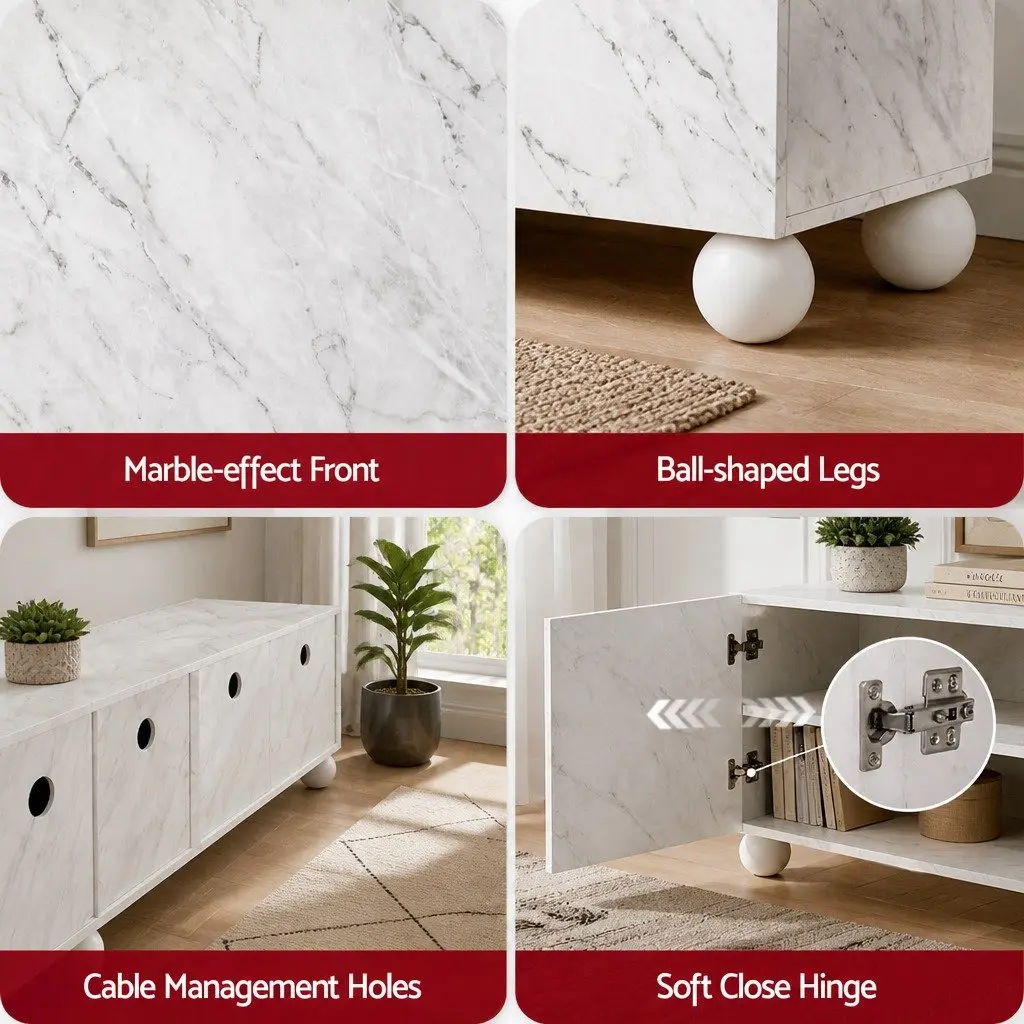 White TV Unit Modern 200cm E1 MDF Rubber Wood